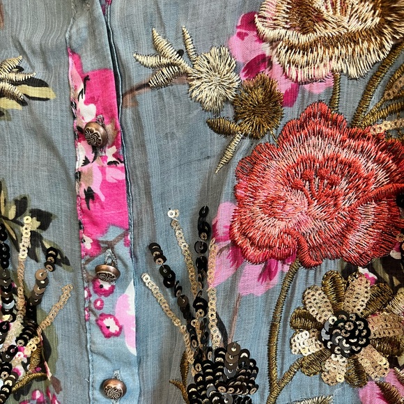 Aratta Silent Journey long sleeve blouse floral embroidered blue size medium - Picture 7 of 8